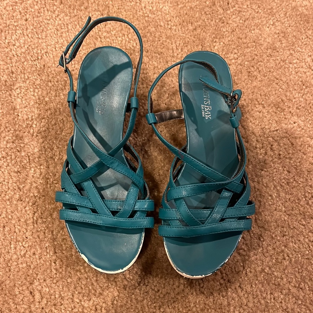 turquoise wedge heels